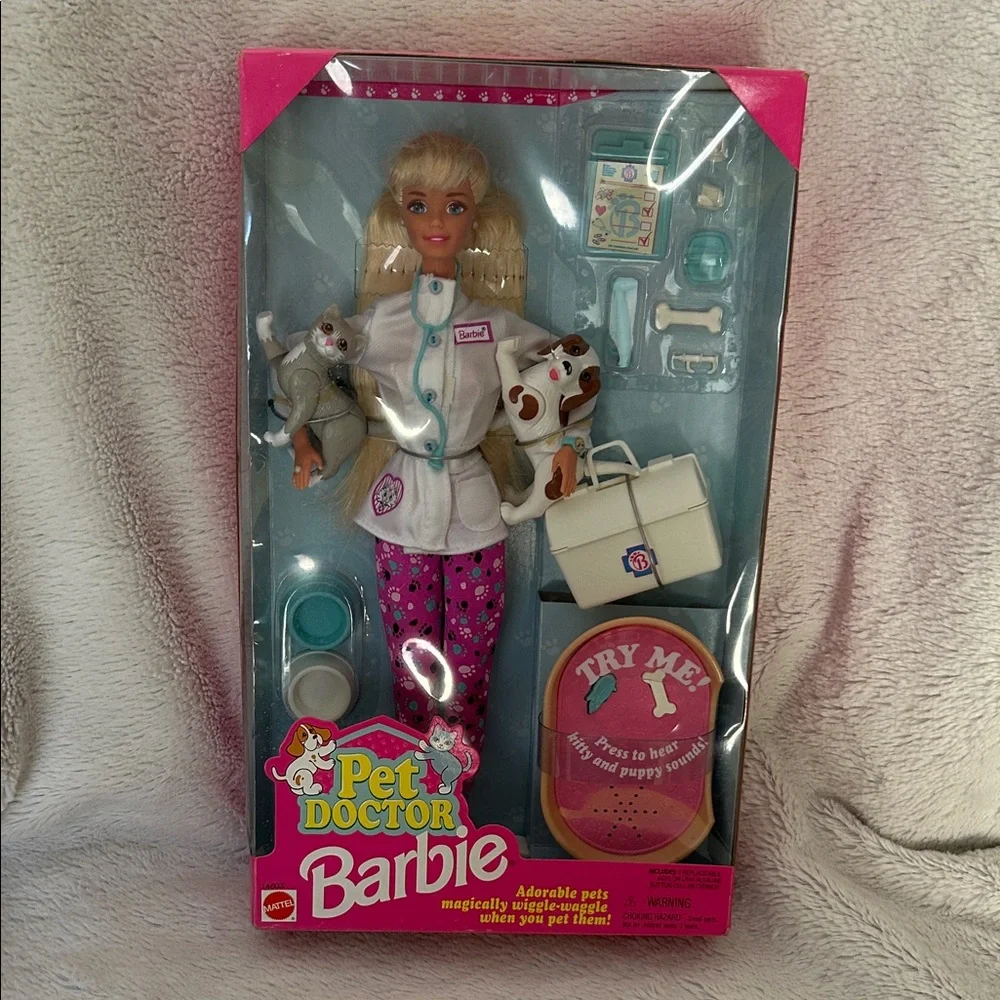 Vintage 1996 Mattel Barbie Pet Doctor Doll Pink White Teal